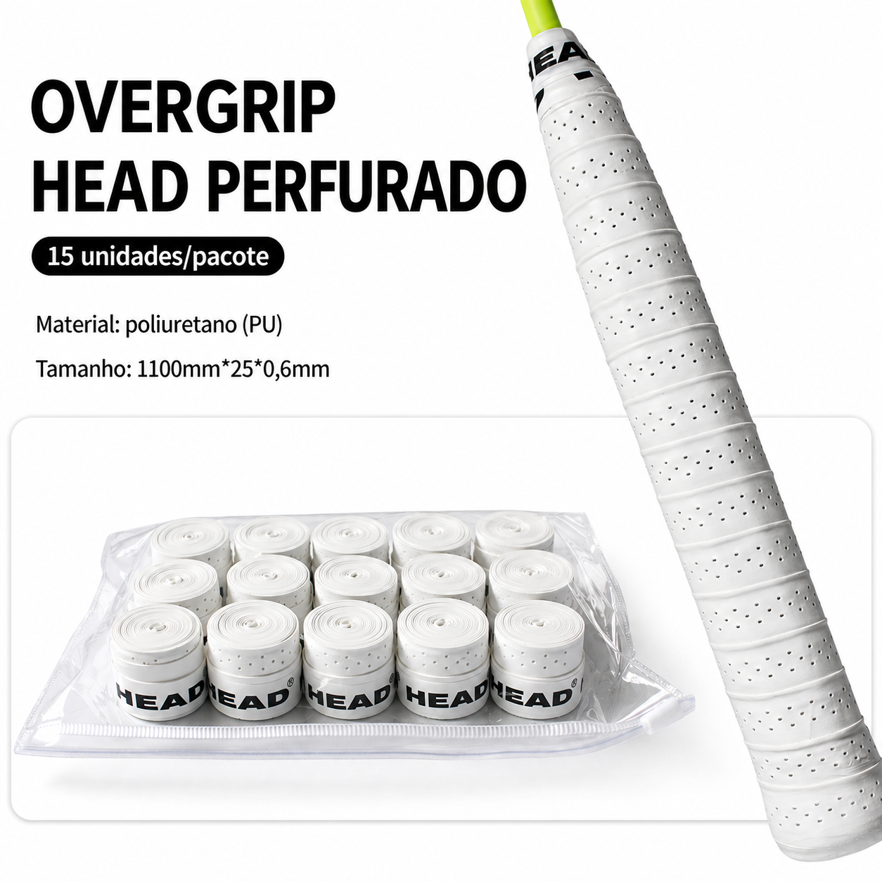 Overgrip Head Perfurado - 15 Unidades